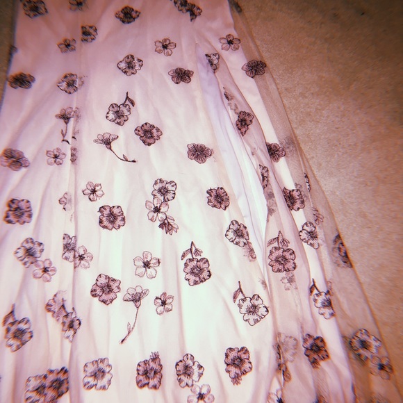 • blush embroidered floral off the shoulder gown • - Picture 12 of 16